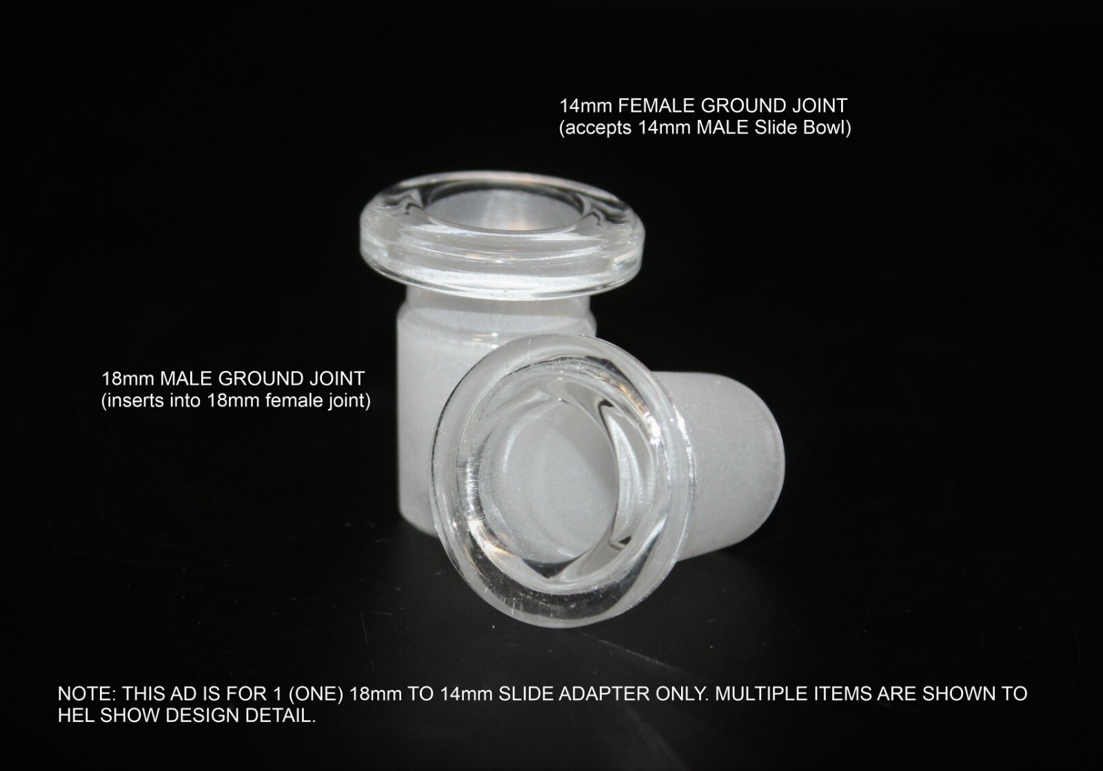 CLEAR COMPACT 18mm to 14mm Slide BOWL ADAPTER Tobacco Smoking Bowl Adapter