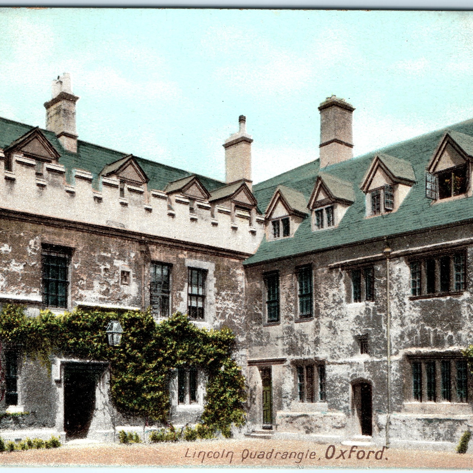 c1910s Lincoln Quadrangle Oxford England Postcard College Dormitory Chimney A372