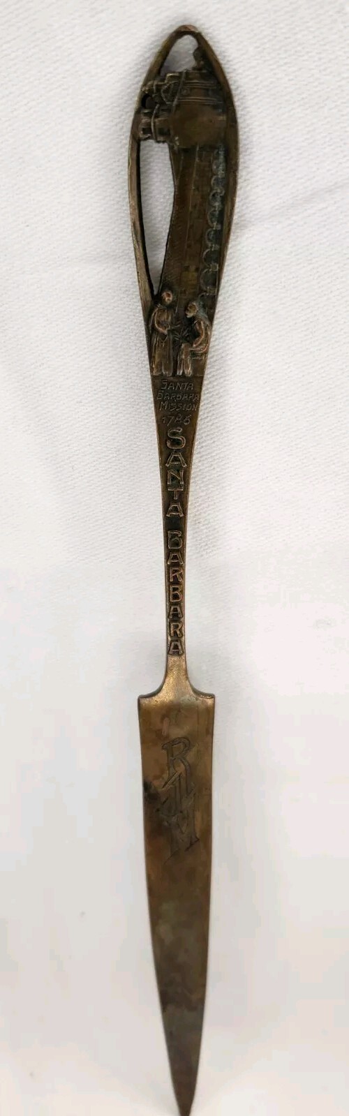 Rare VTG SANTA BARBARA MISSION  STERLING SILVER STAMPED SOUVENIR LETTER OPENER