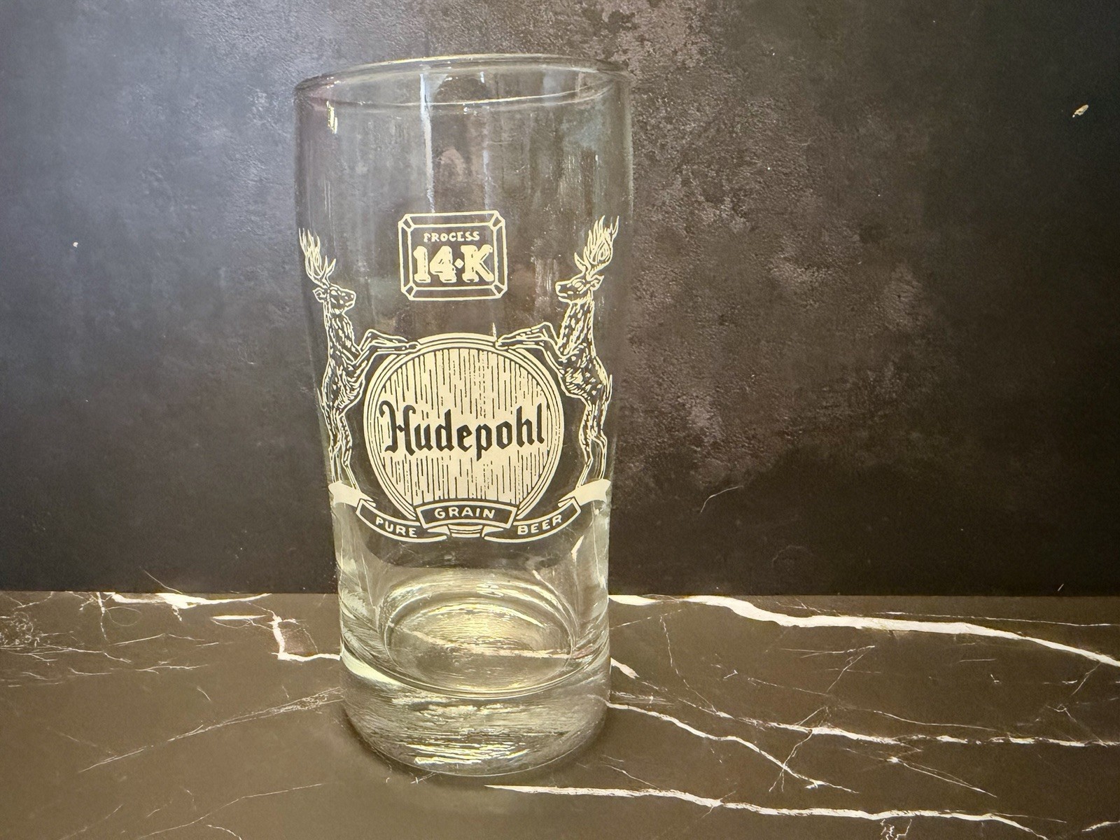 Vintage 1960’s Hudepohl 14k Beer Glass 5.5” Tall NOS