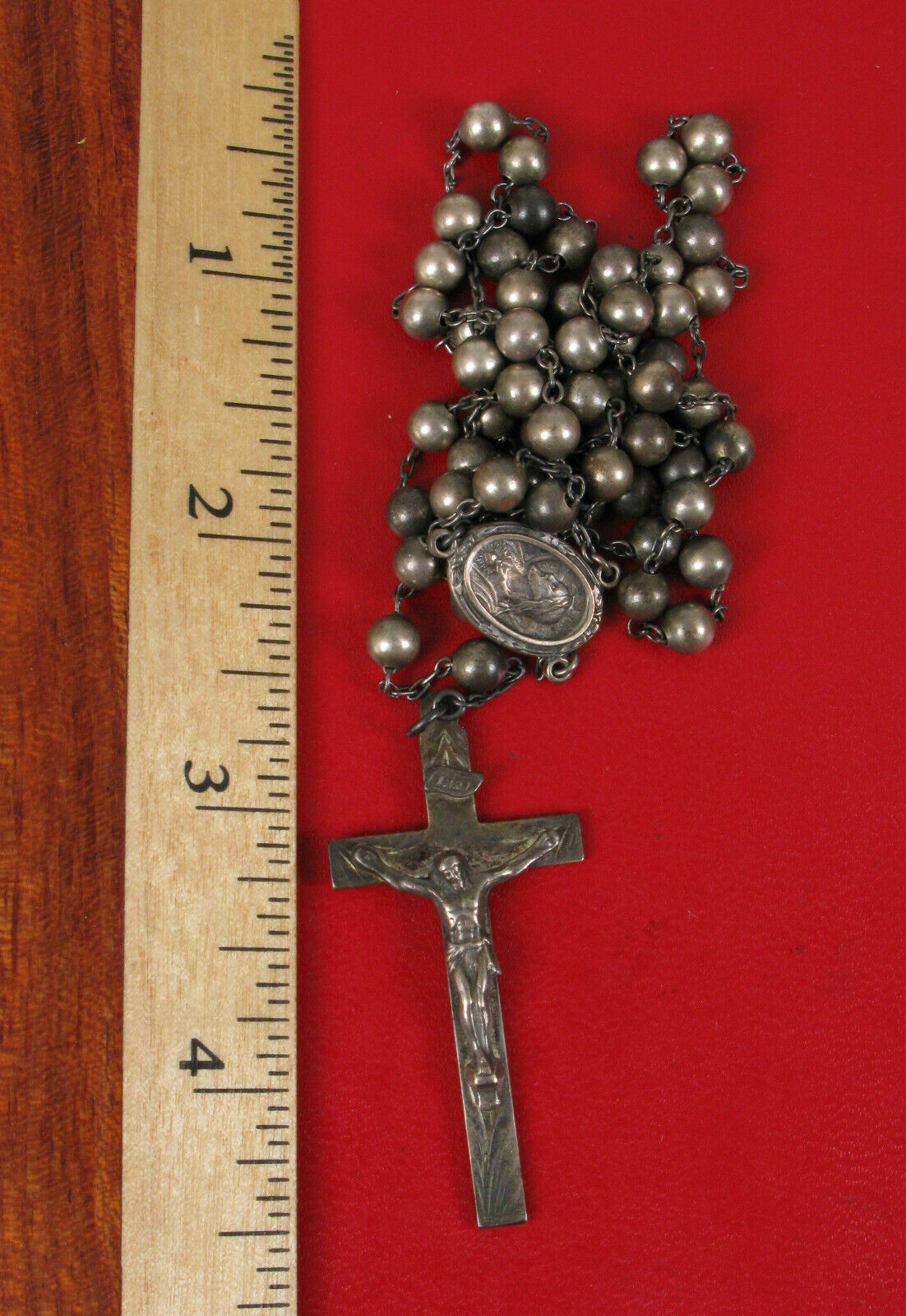 STUNNING SOLID STERLING SILVER DESIGNER SIGNED BB ROSARY CROSS CRUCIFIX B.B.  