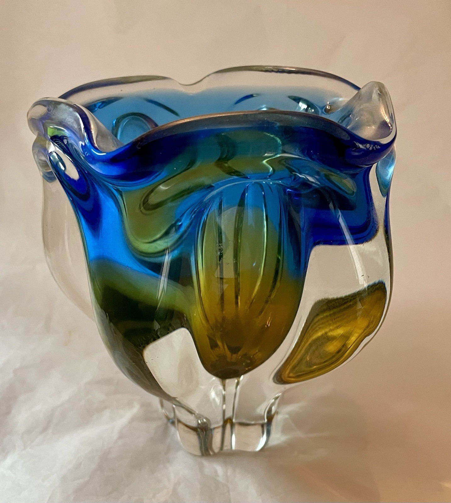 Elegant Josef Hospodka/ Czech Vase /jardeniere Hand Blown Glass Art Vintage Elegant Josef Hospodka/ Czech Vase /jardeniere Hand Blown Glass Art Vintage