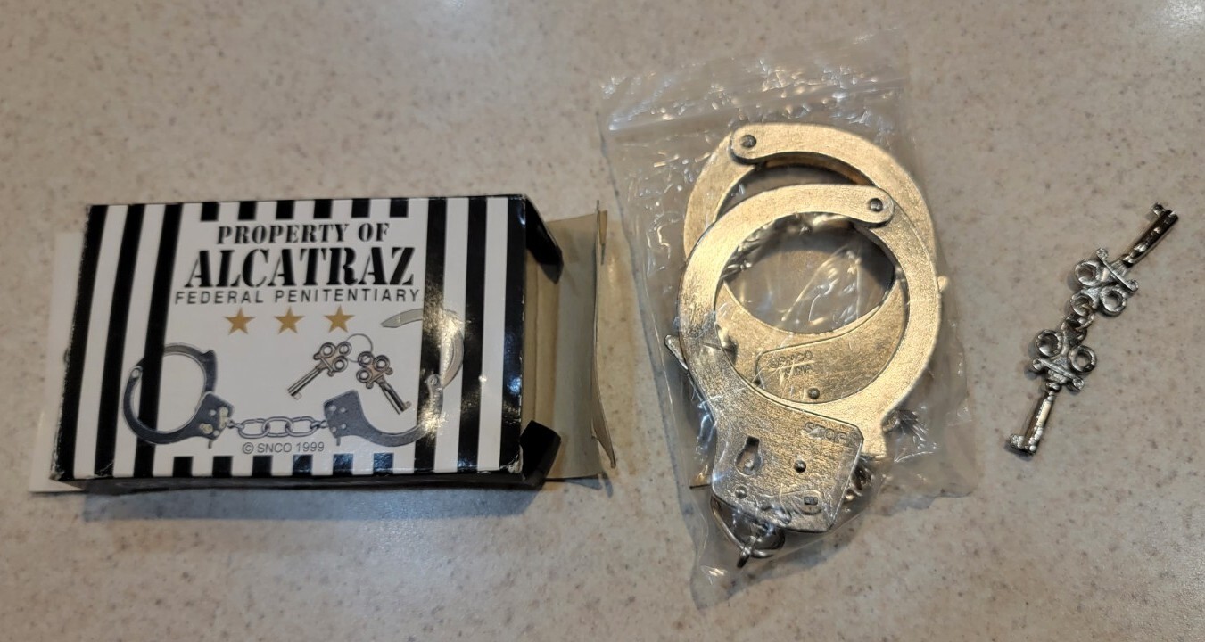 Vintage Property Of Alcatraz Federal Penitentiary Novelty Official Handcuffs 199