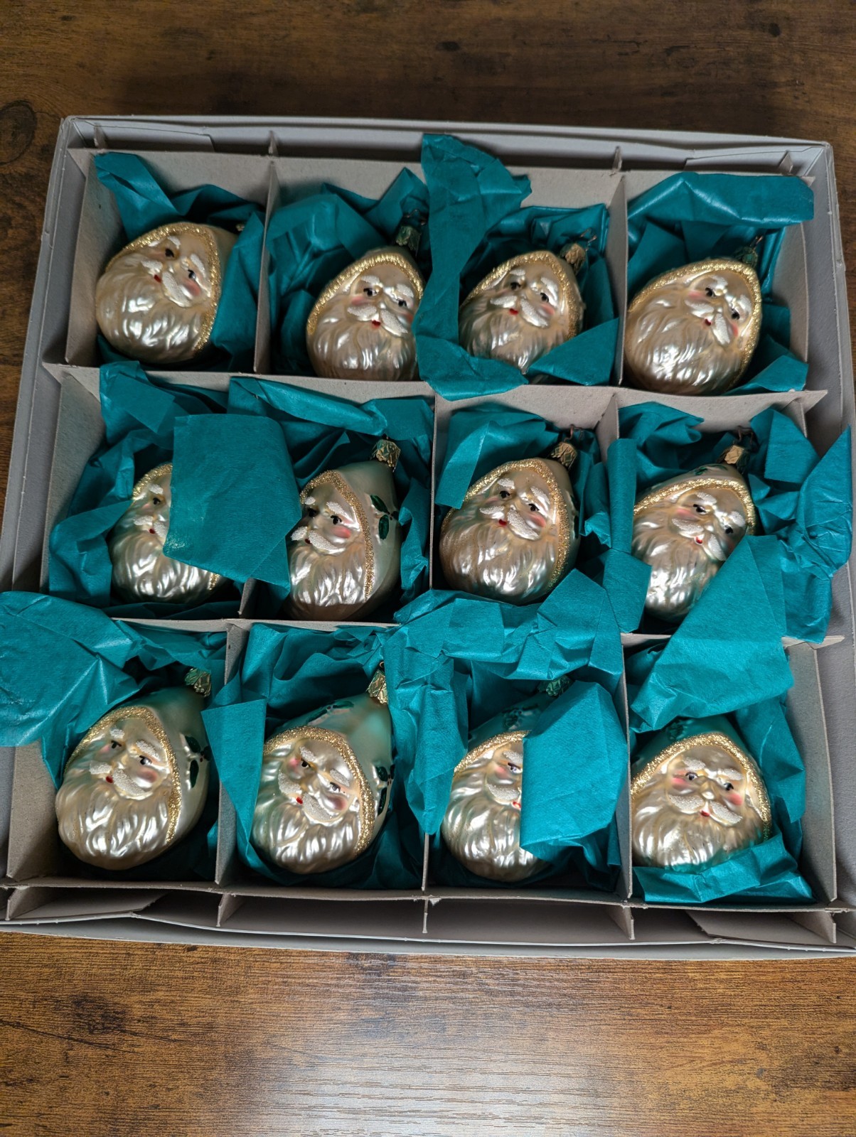 VTG Old World Christmas Inge-Glas Santa Glass Ornaments Germany Box of 12