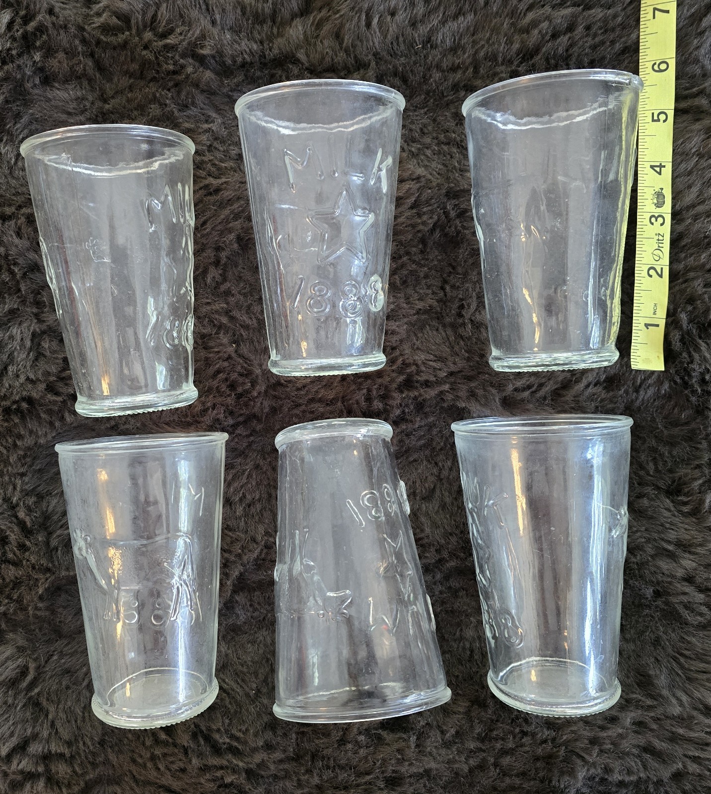 Set of 6 Vintage Libbey Milk Glass Tumblers Embossed Cow Star 1888 Canada 5