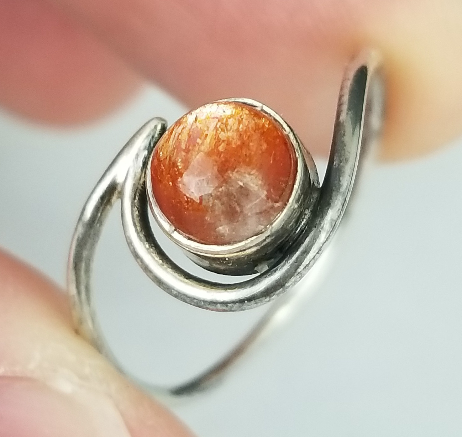 Sterling Silver & Orange gemstone ladies ring band 925 size 8