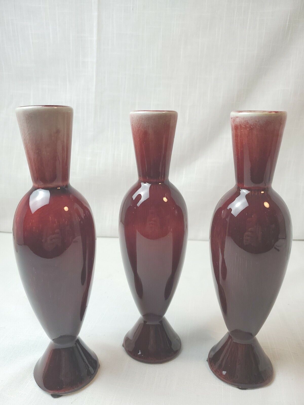 3 Global Views Red Maroon Dip Glaze Pottery Table Bud 8\
