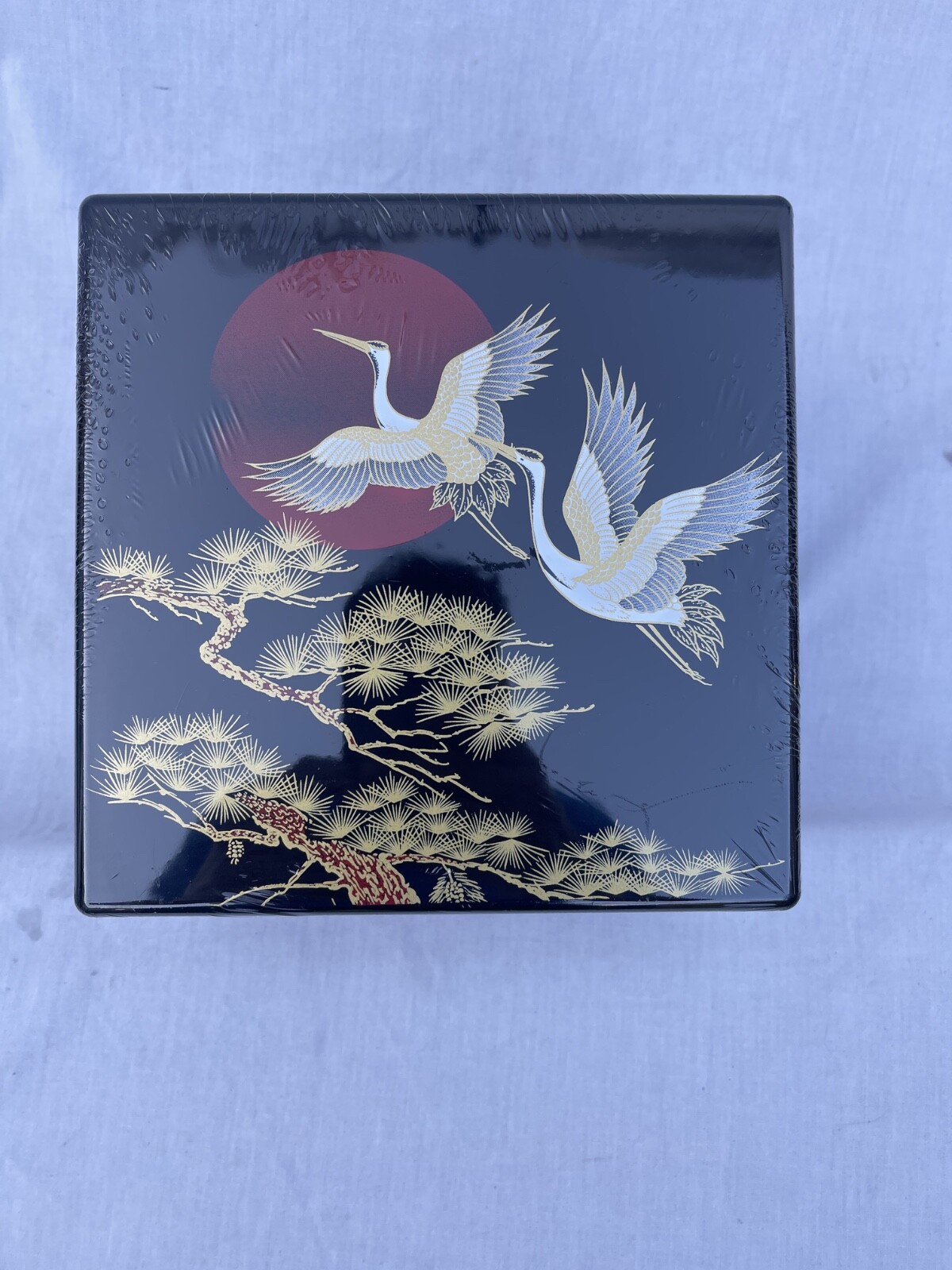 New Black Crane Box Traditional 3 Tiers Stack Container Plastic Made in Japan