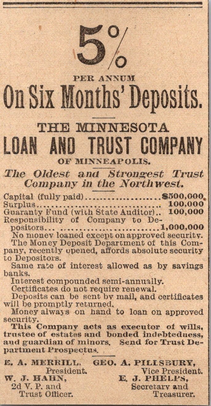 The Minnesota Loan & Trust Co Of Minneapolis EA Merrill 1888 MN Clipping 5AK9-6