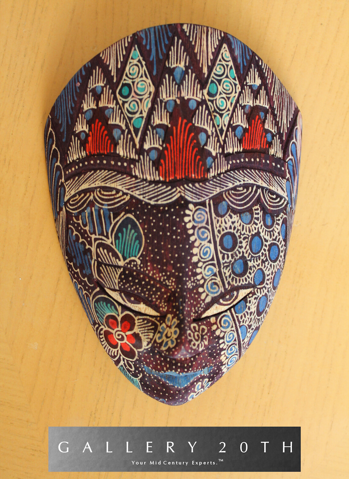 EPIC MID CENTURY POLYCHROME GODDESS MASK JAVANESE FOLK ART WALL SCULPTURE VTG