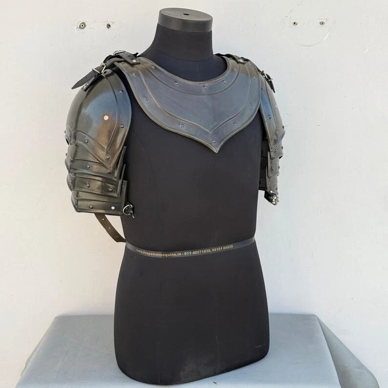 Medieval Black Templar Pair Of Pauldrons With Gorget Armor Larp Armor Cosplay