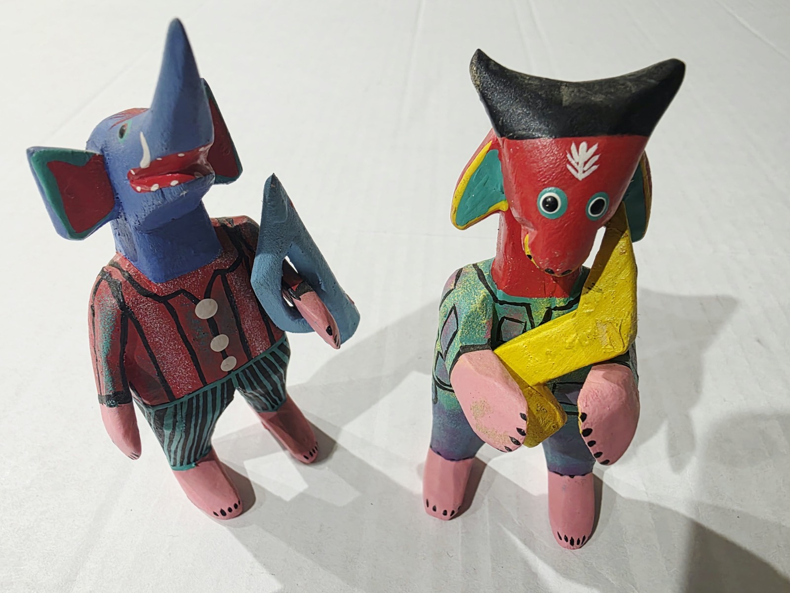 Vintage Hedilberto Xuana Oaxaca Wood Carving Mexican Folk Art Lot 2 W/ Props