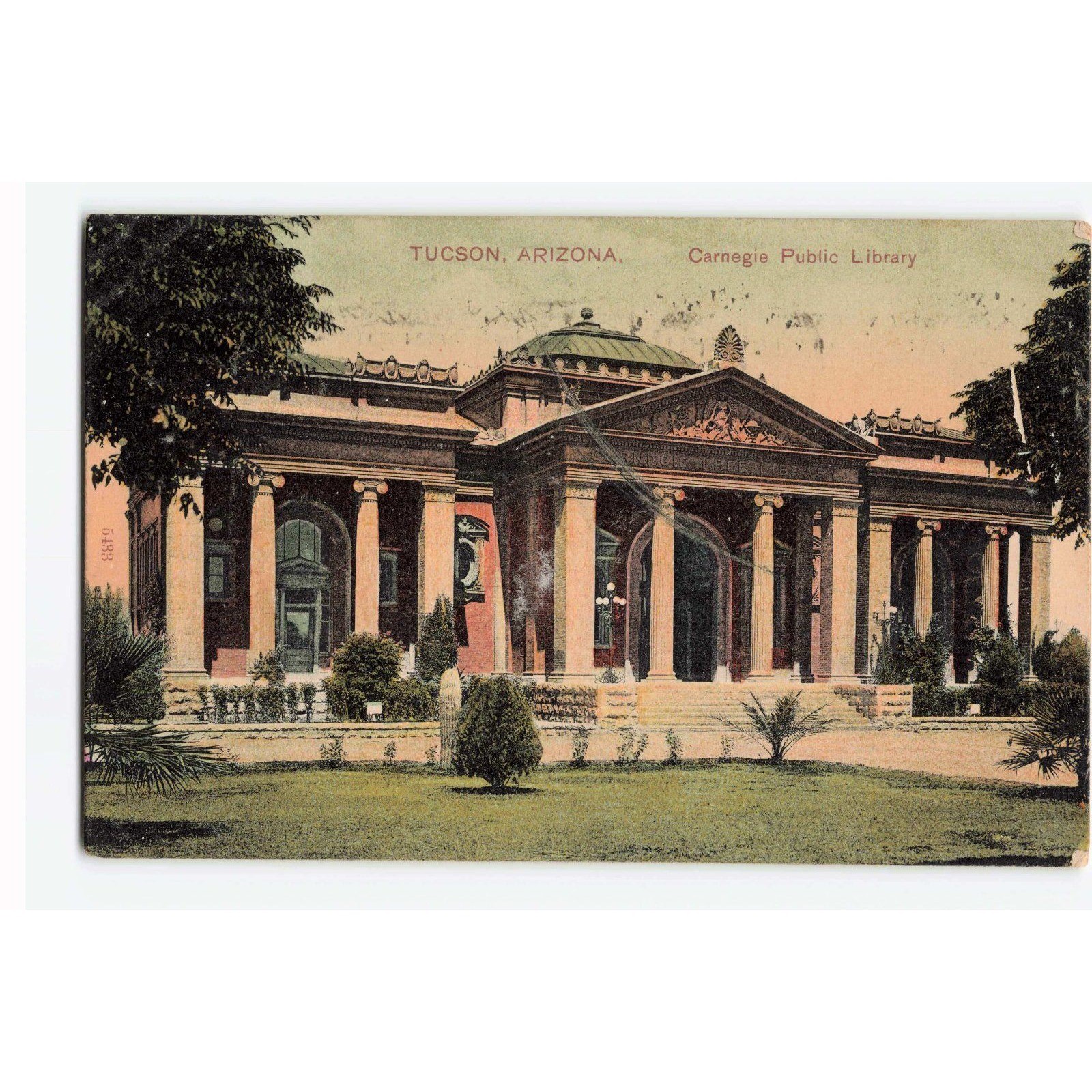 Vintage 1907 Tucson Arizona Carnegie Public Library Postcard Lithograph VG-