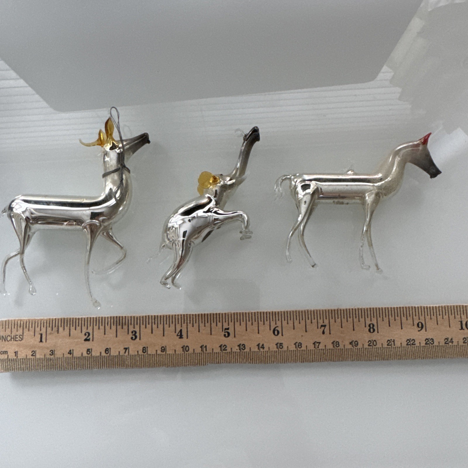 Vintage 1930s Bimini 3pcs Christmas Ornaments Germany Deer Elephant Horse red Vintage 1930s Bimini 3pcs Christmas Ornaments Germany Deer Elephant Horse red