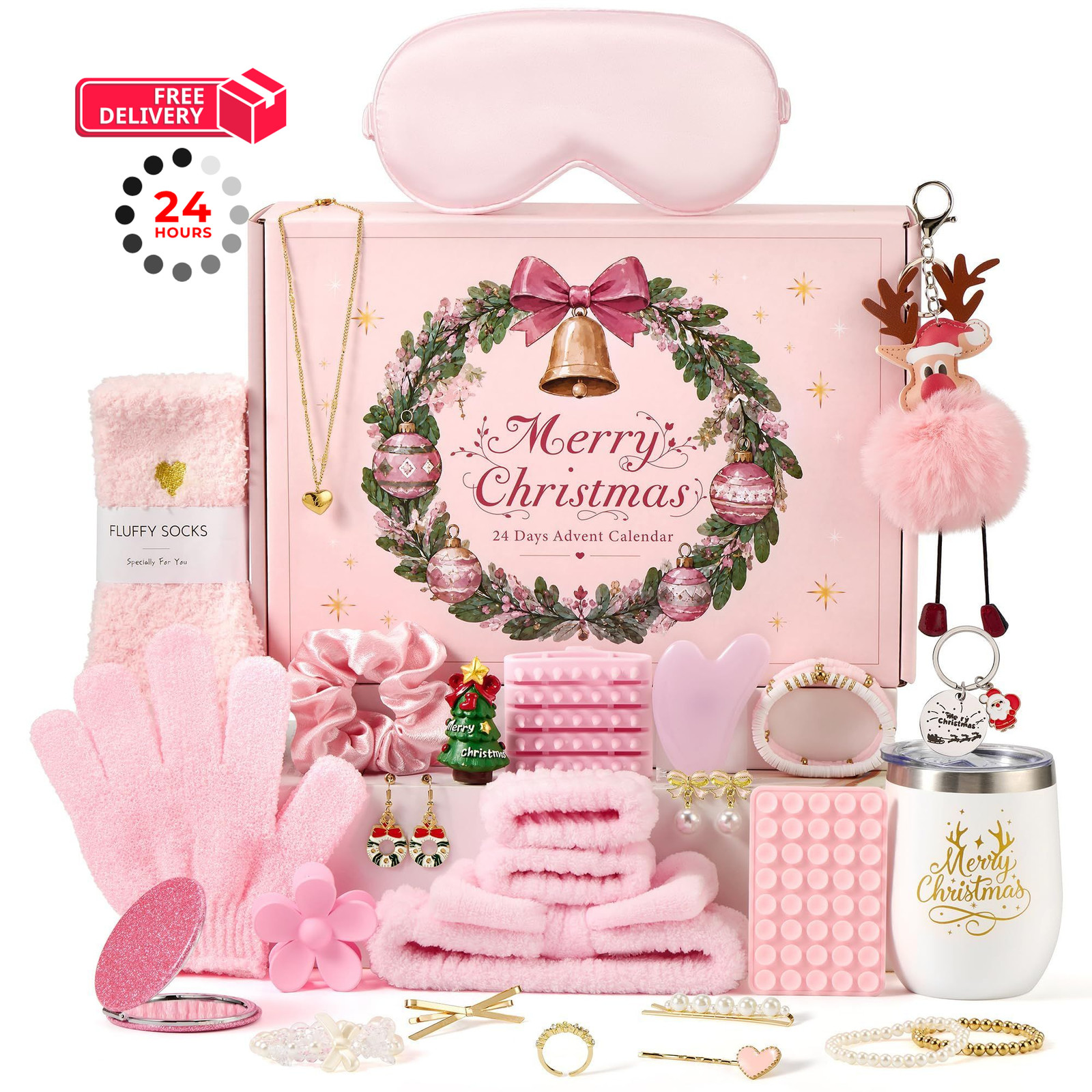 Advent Calendar 2026 for Teen Girls & Women - 24 Day Xmas Surprise Gift Pink