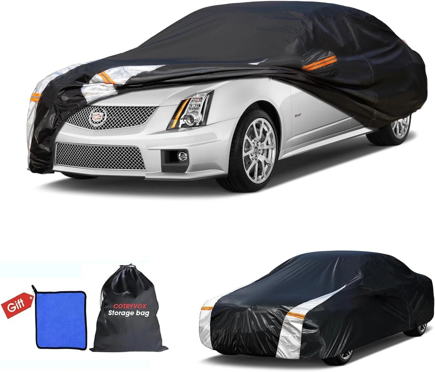 Cadillac CTS Car Cover 100% Waterproof All Weather, Gift with Towel, 10 Layers