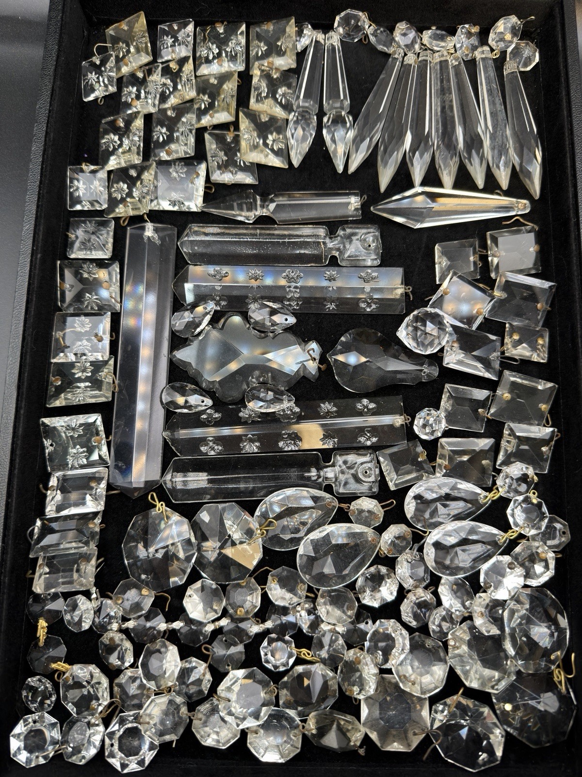 101 Pieces Antique & Vintage Chandelier Crystals- Intaglio, Colonial Prisms