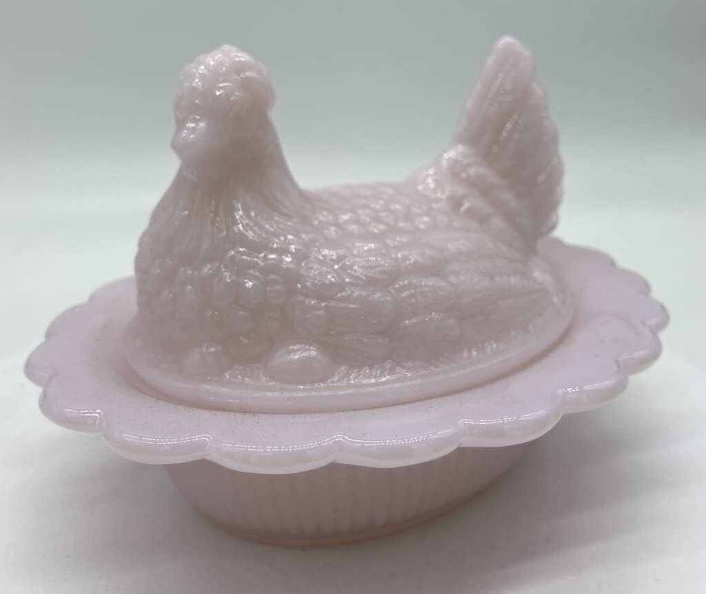 Chicken Hen on Nest Covered Dish - Crown Tuscan Pink Glass - Mosser USA