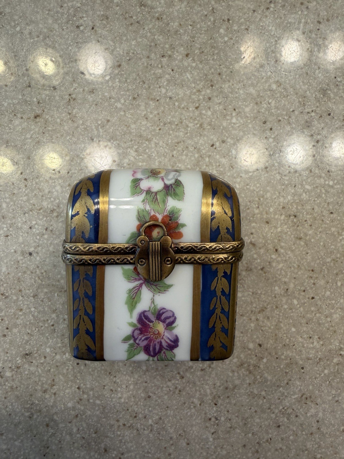 Limoges France Porcelain Perfume Bottle Box Casket Hand Painted Cobalt Gold Vtg
