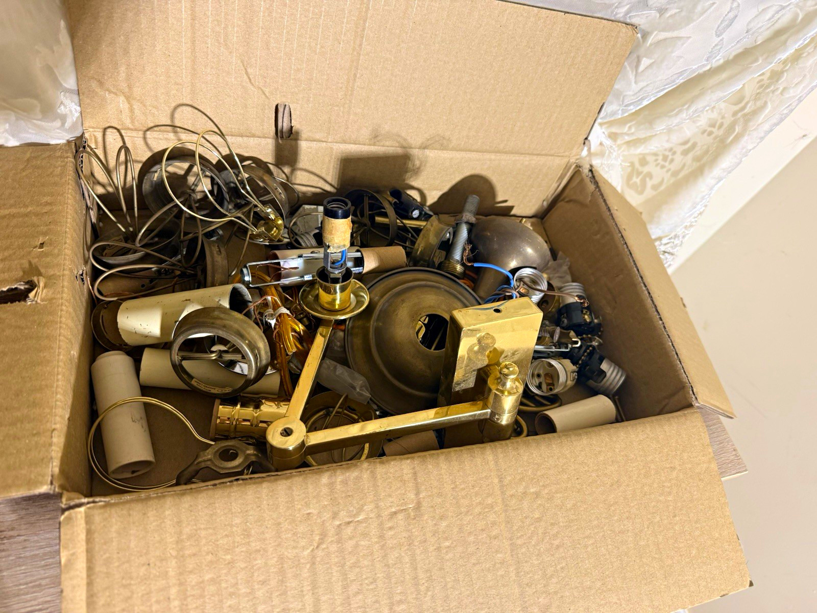 Vintage Large Brass Lamp Parts Lot Including Articulating Swing Arm Sconce- More