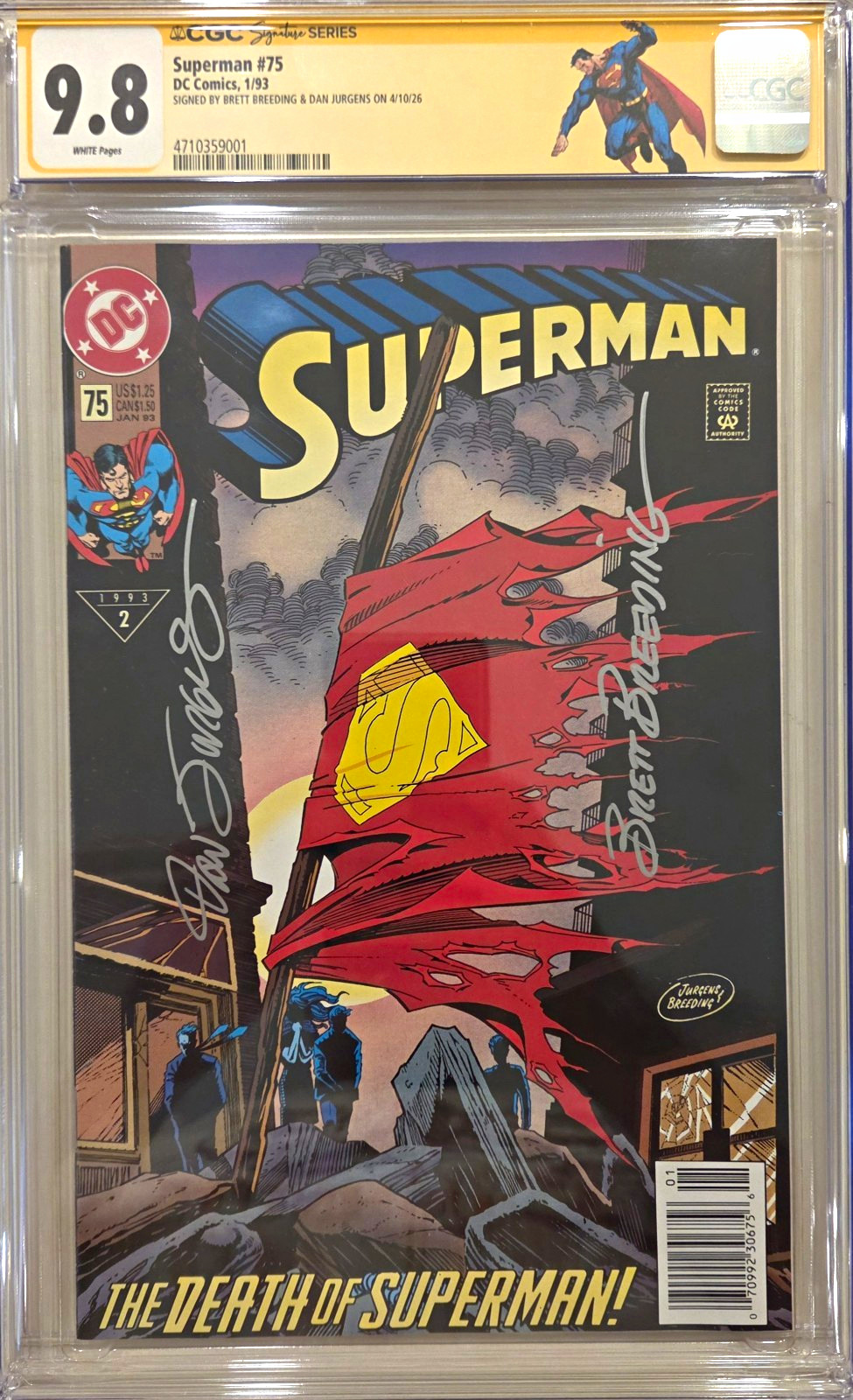 Superman #75 The Death of Superman CGC 9.8 SS Jurgens and Breeding