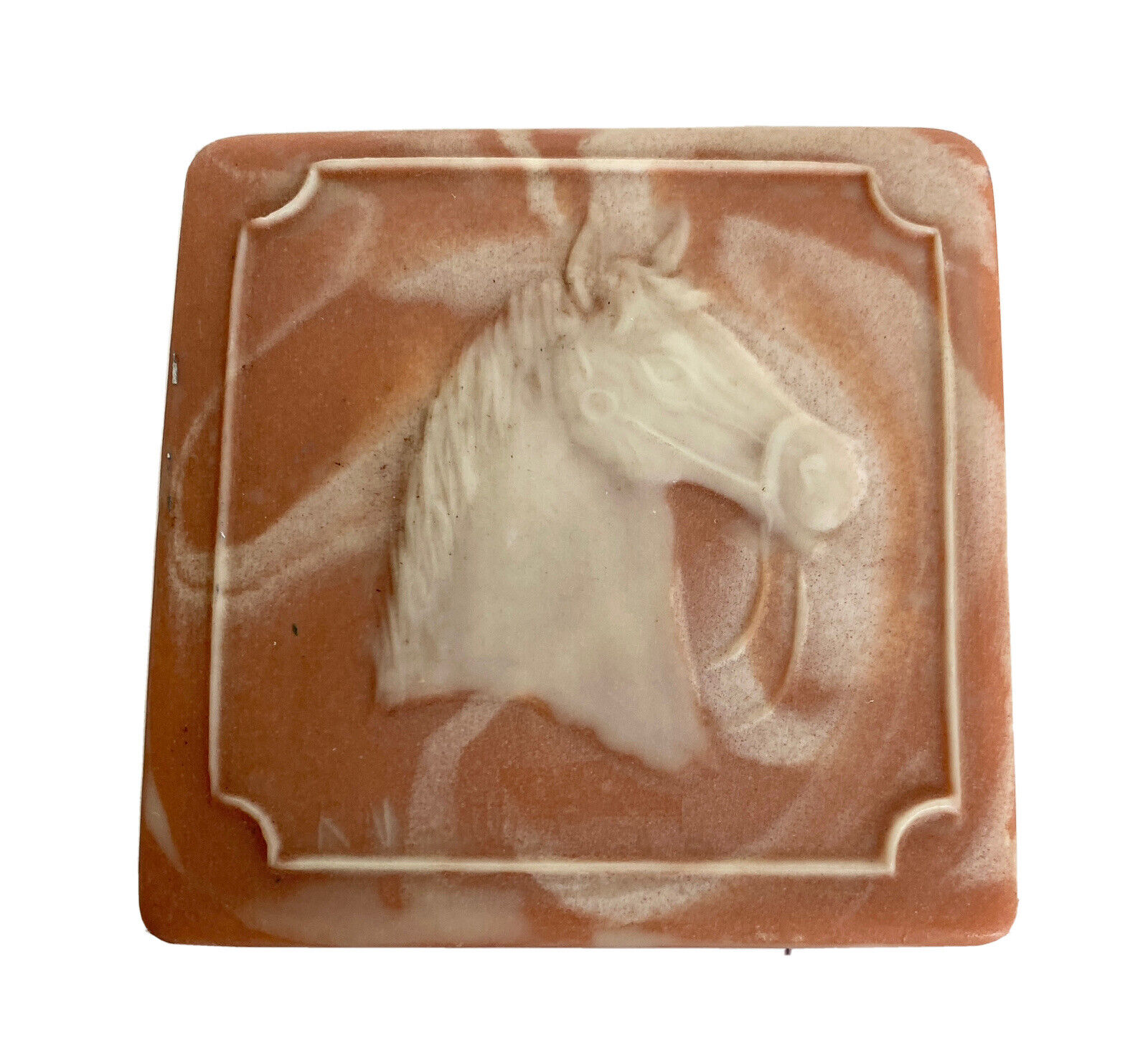Vintage Pink Cast Incolay/Marble Resin Square Trinket/Jewelry Box - Horse
