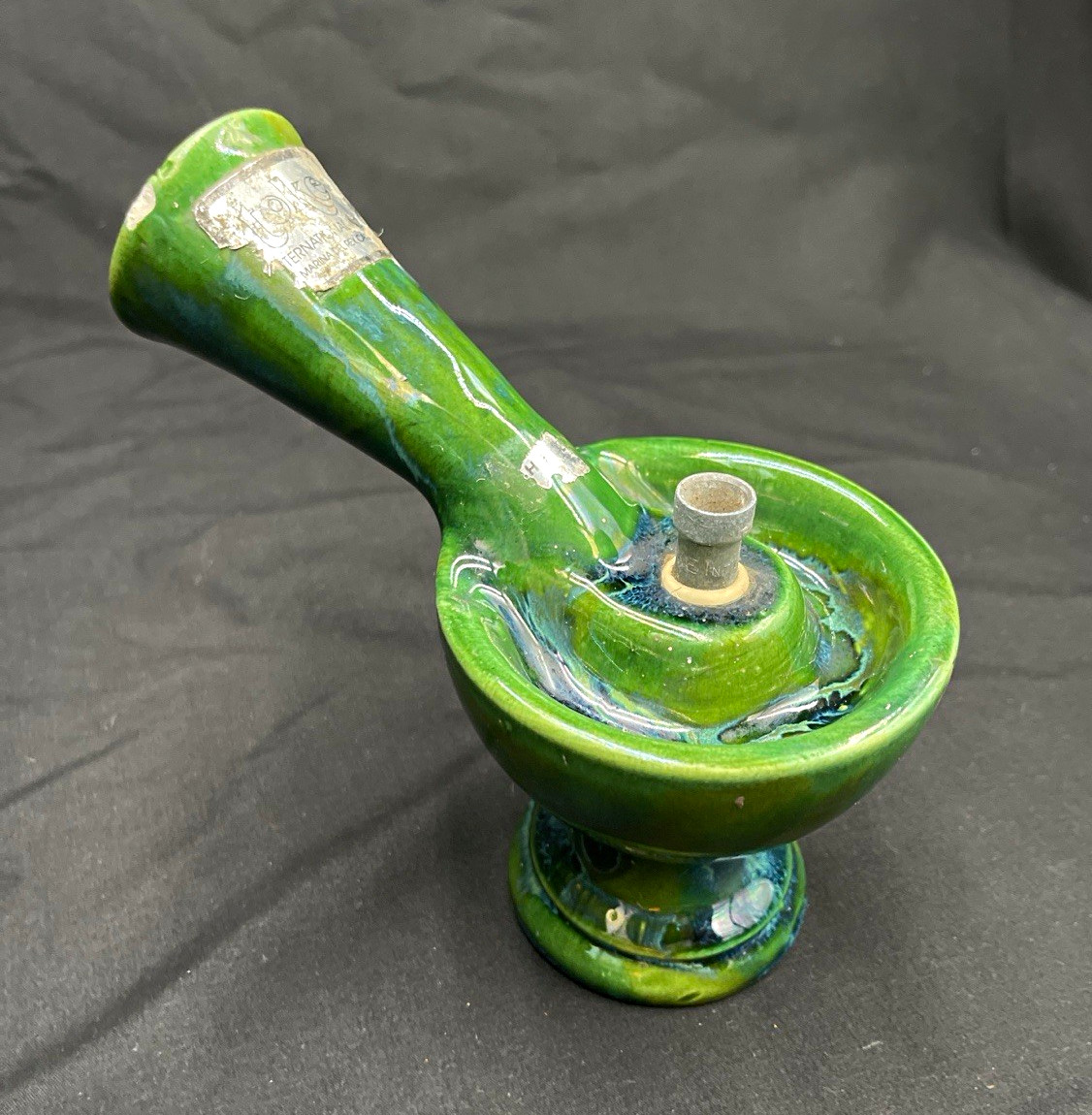Vintage 1970’s Toke International Green & Blue Ceramic Tobacco water Pipe bong