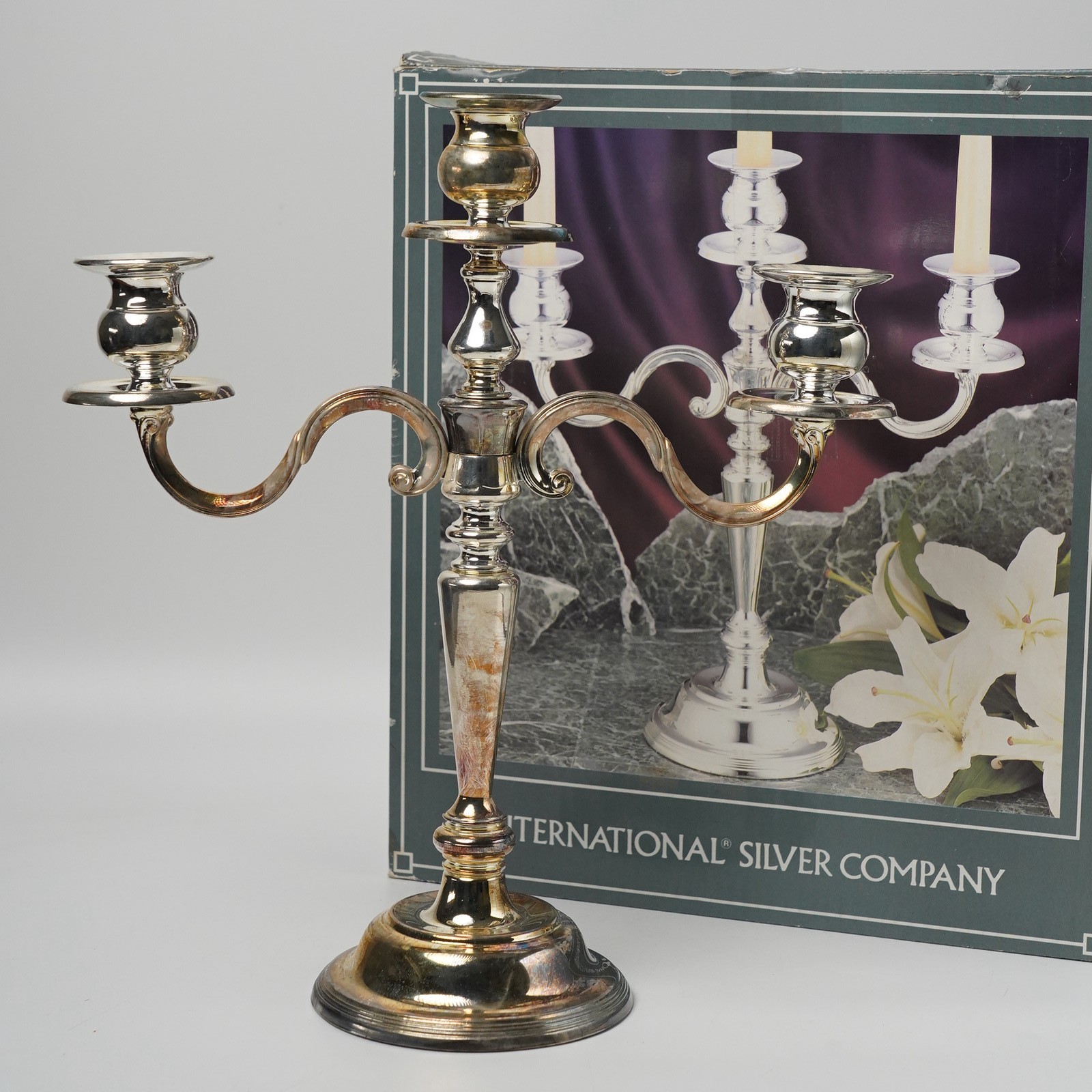 Vintage International Silver Company Silverplated 3-Light Candelabra 14.25
