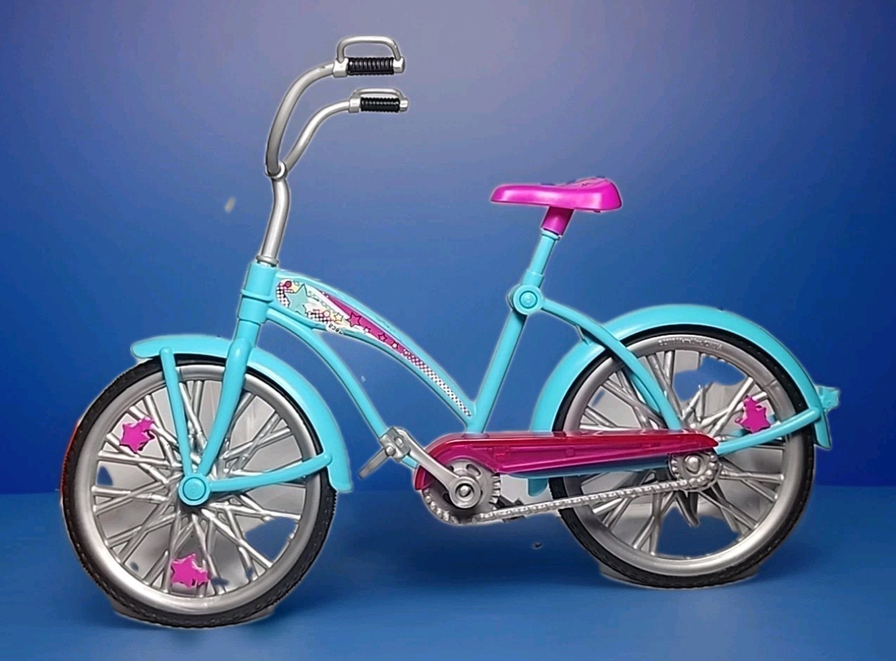 Barbie Doll Bicycle Featuring Bright Teal Frame Pink Accents Stars 7x10\
