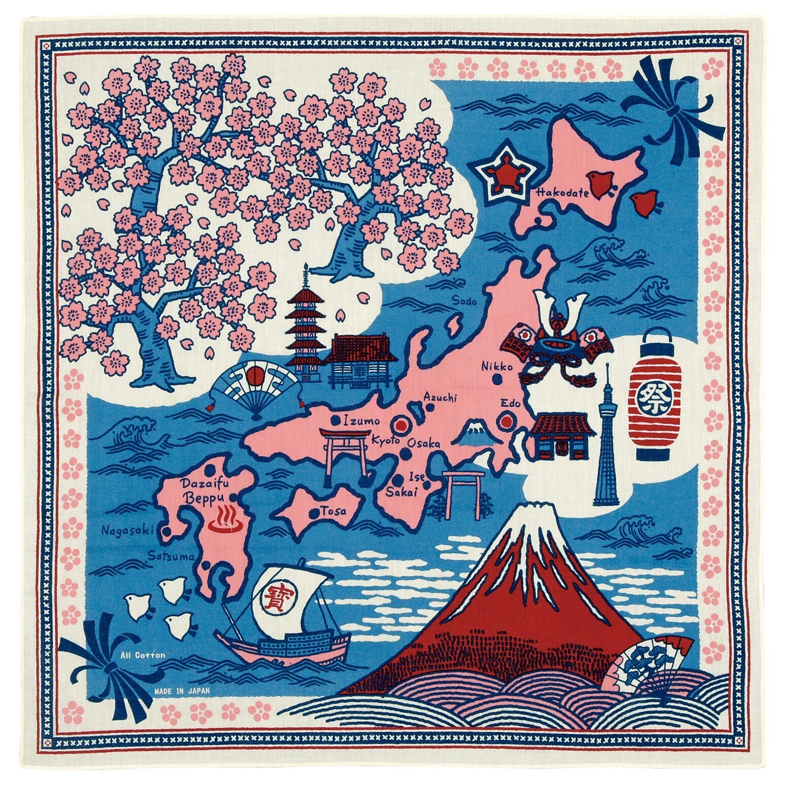 Japanese Cotton Bandana JapanMap