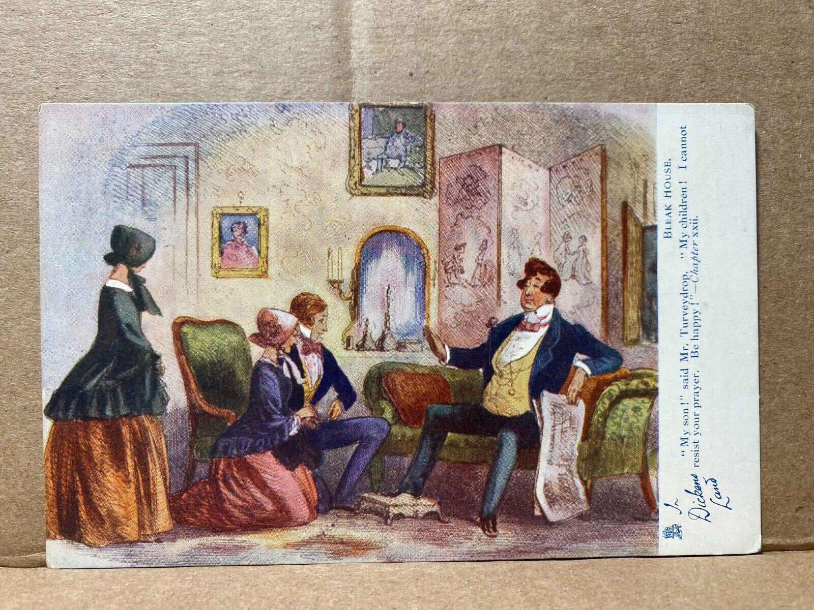 My Son My Children Be Happy Bleak House In Dickens Land Oilette Tuck Postcard