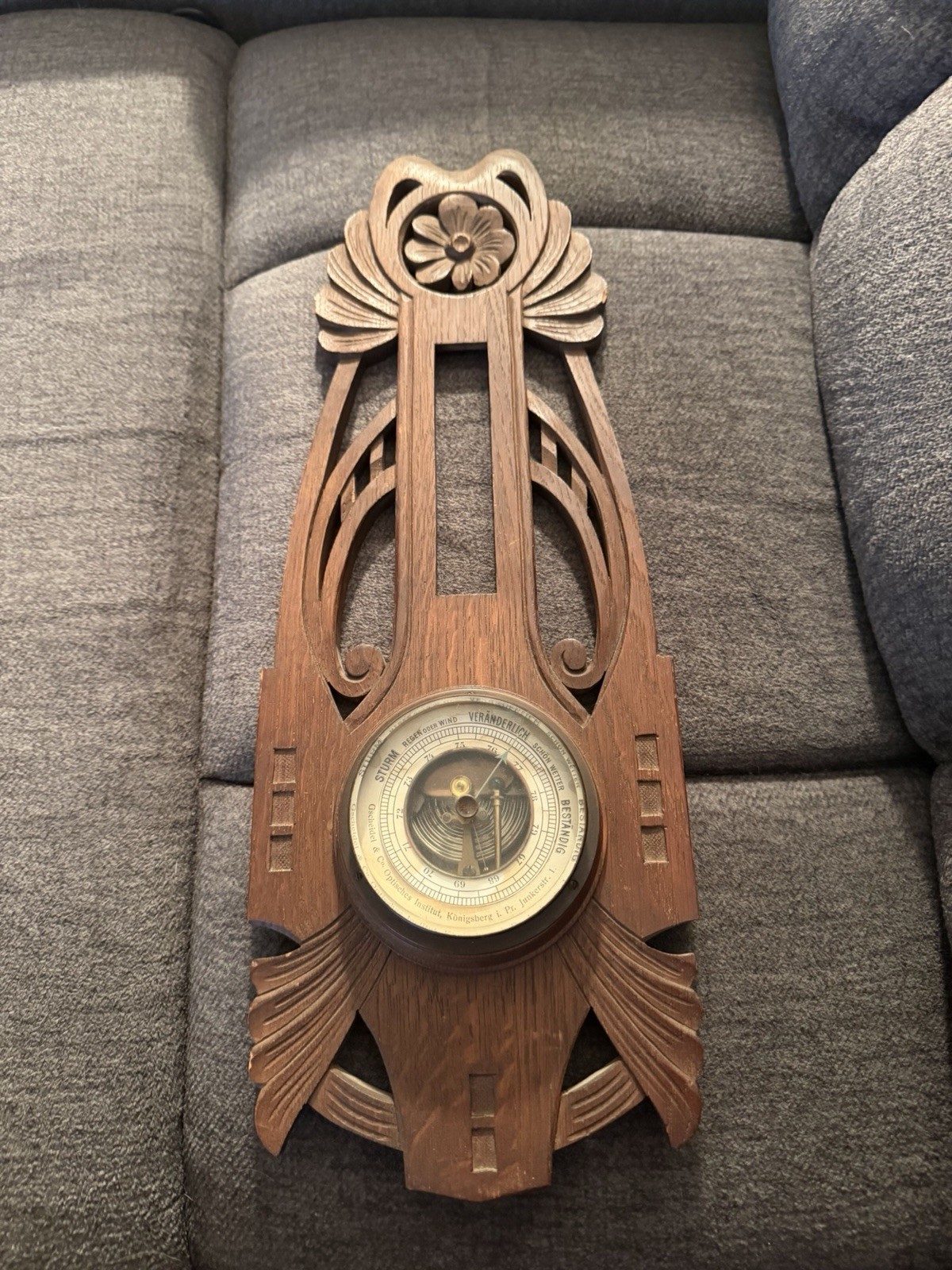 Vintage German AK Barometer Wood & Brass Weather Station Dial Made in Germany