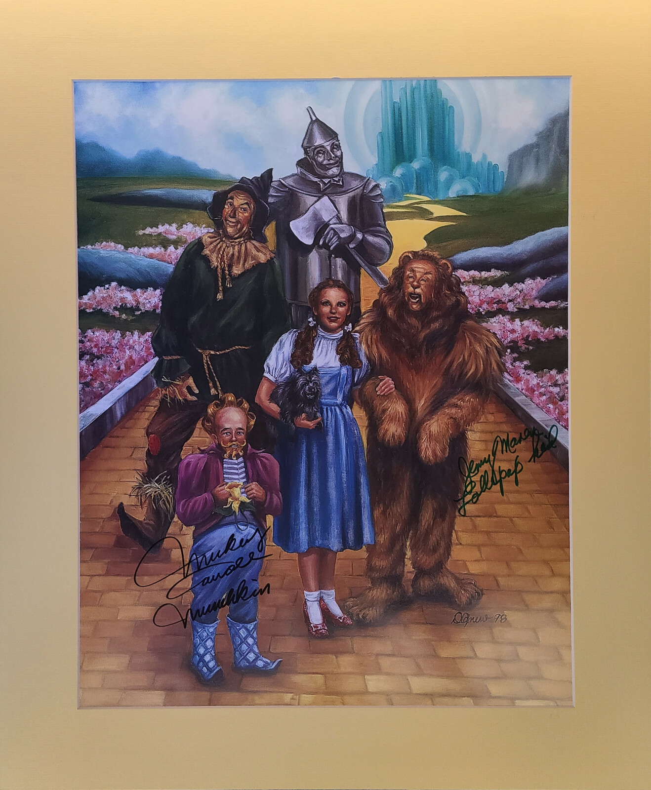 Wizard of Oz Litho Signed by Original Cast Members J. Maren and Mickey Carroll  