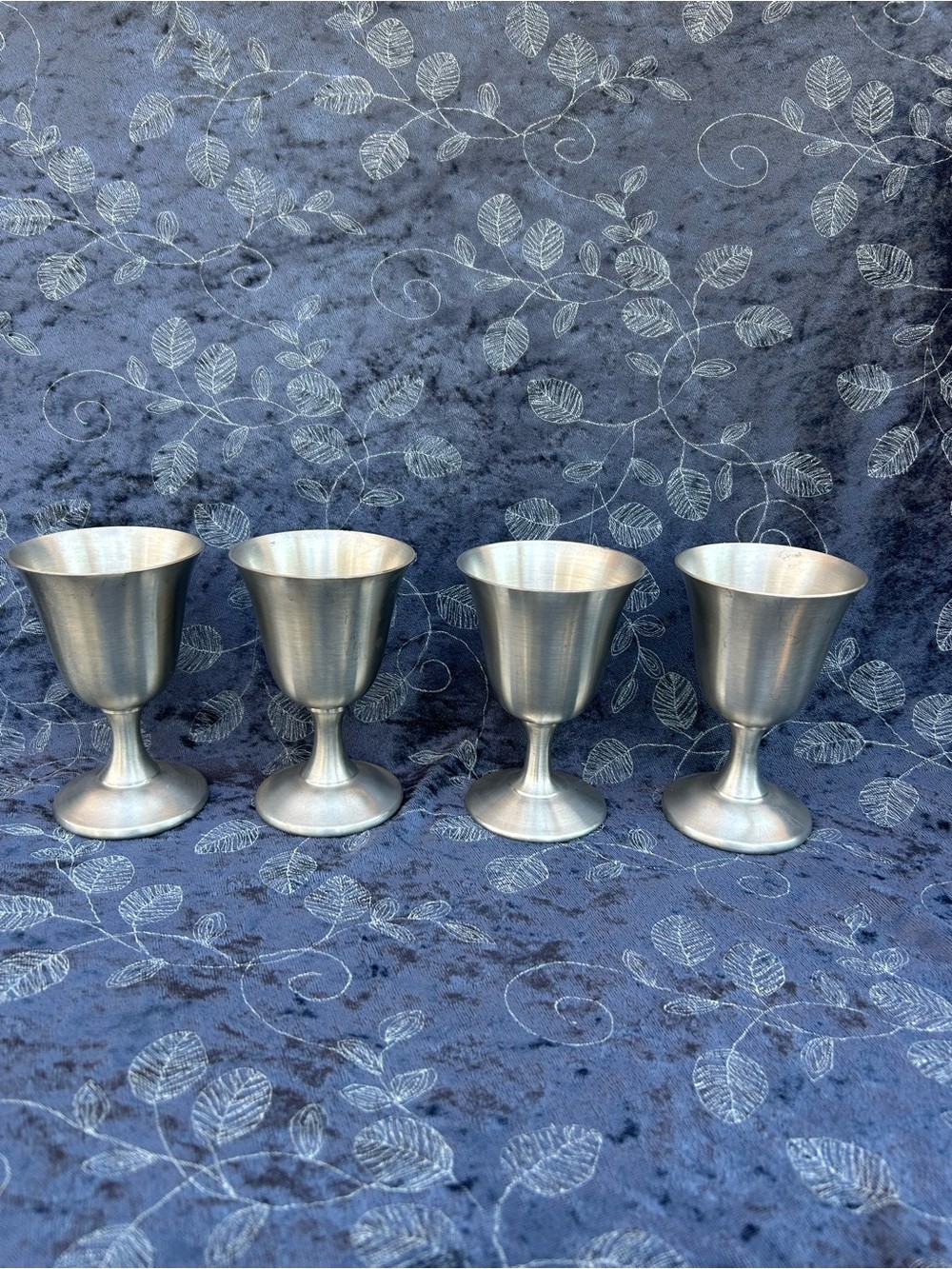 Vintage Wallace Pewter Cordial Wine Goblets Stemware Set of 4 Metal Cups
