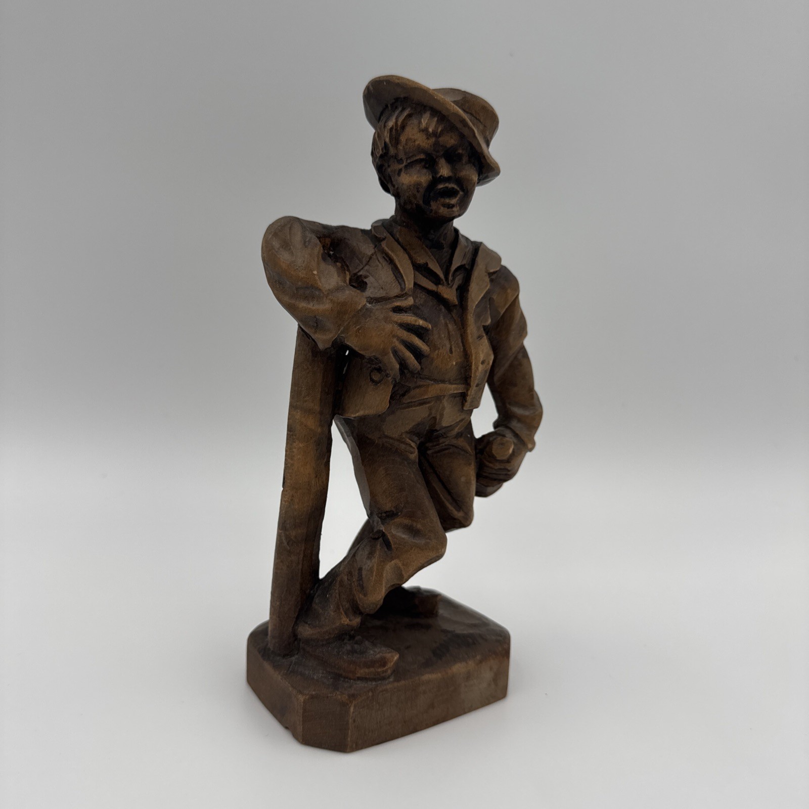 Vintage Black Forest Hand-Carved Wood Cheerful Drunk Man Figurine Vintage Black Forest Hand-Carved Wood Cheerful Drunk Man Figurine