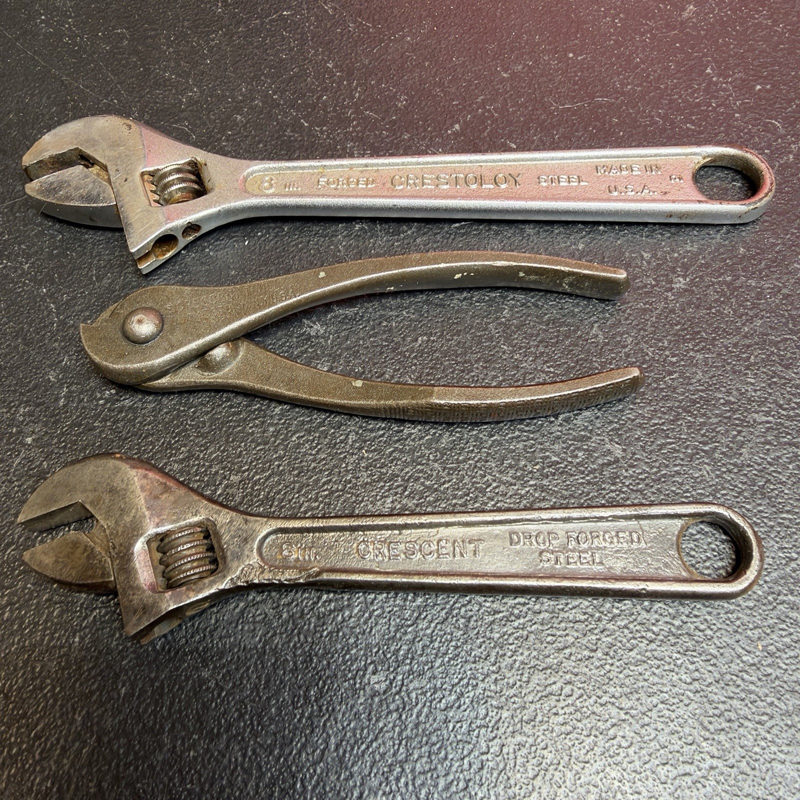 Vintage Crescent Adjustable Wrenches & Pliers, 3-Piece Lot, USA Made