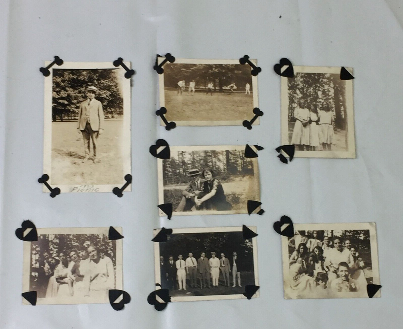 1923 Family Picnic Photographs Women Men in suits Lot of 7 black and white photo