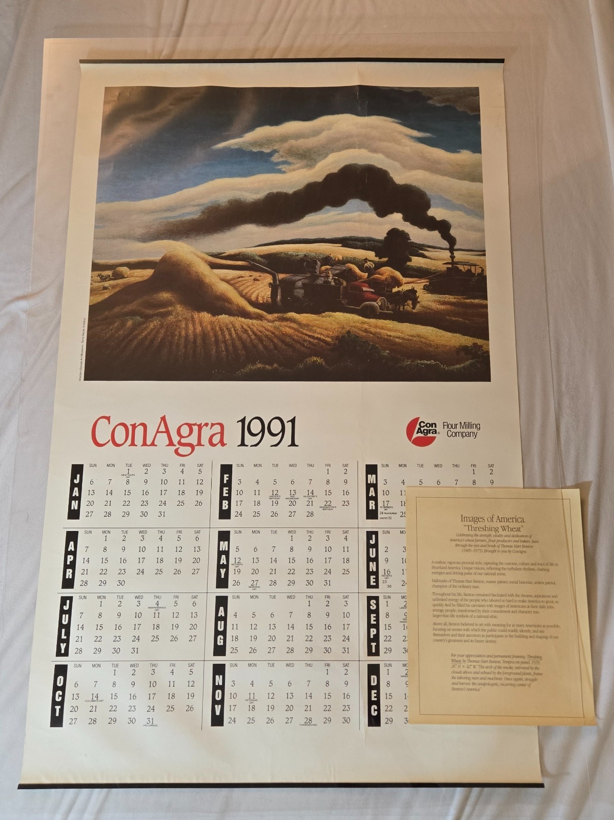 Conagra 1991 Wall Calendar Threshing Wheat Painting Print Thomas Hart Benton