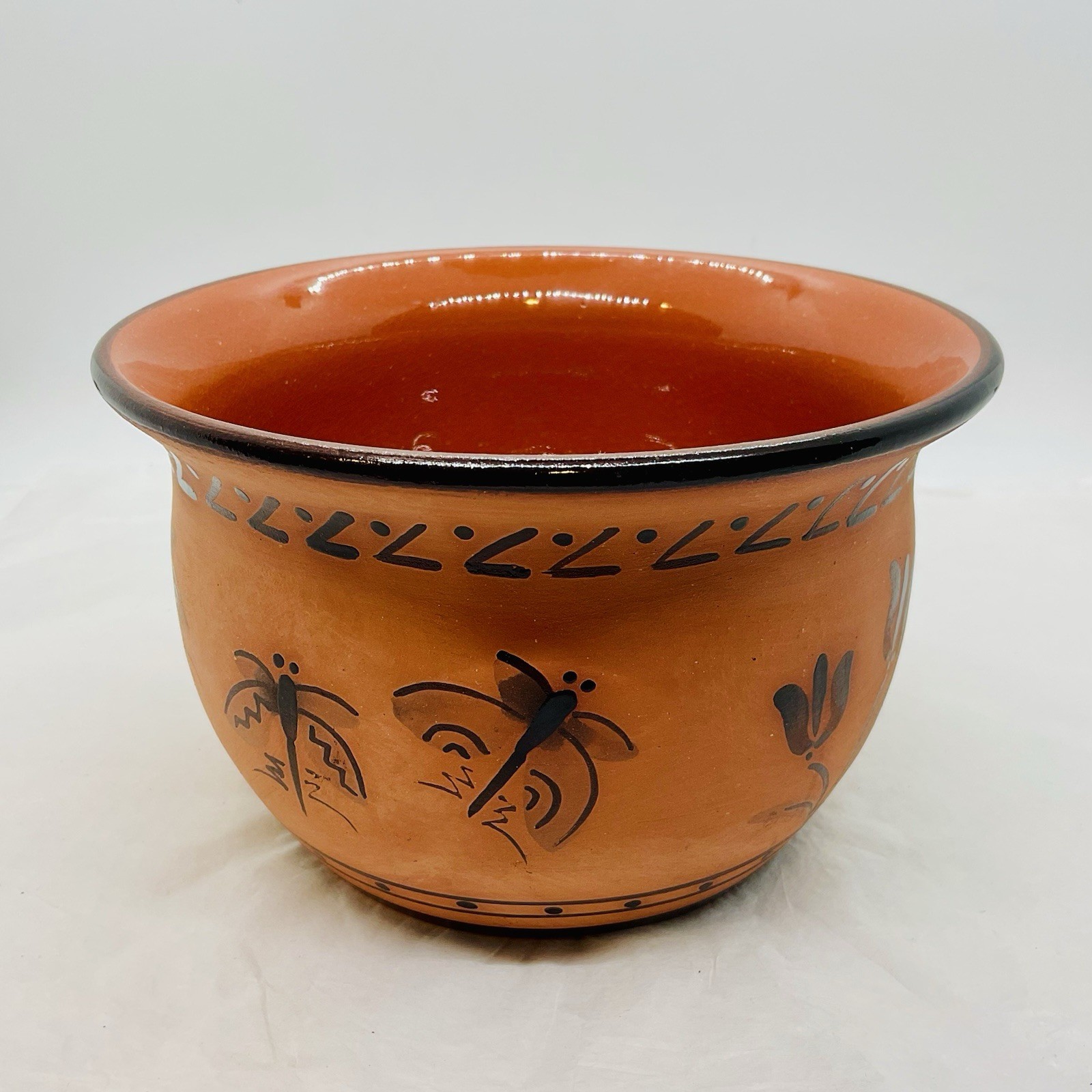 Mariko Swisher Signed ‘94 Insect and Floral Motif Clay Planter/Bowl 6” X 4” VTG