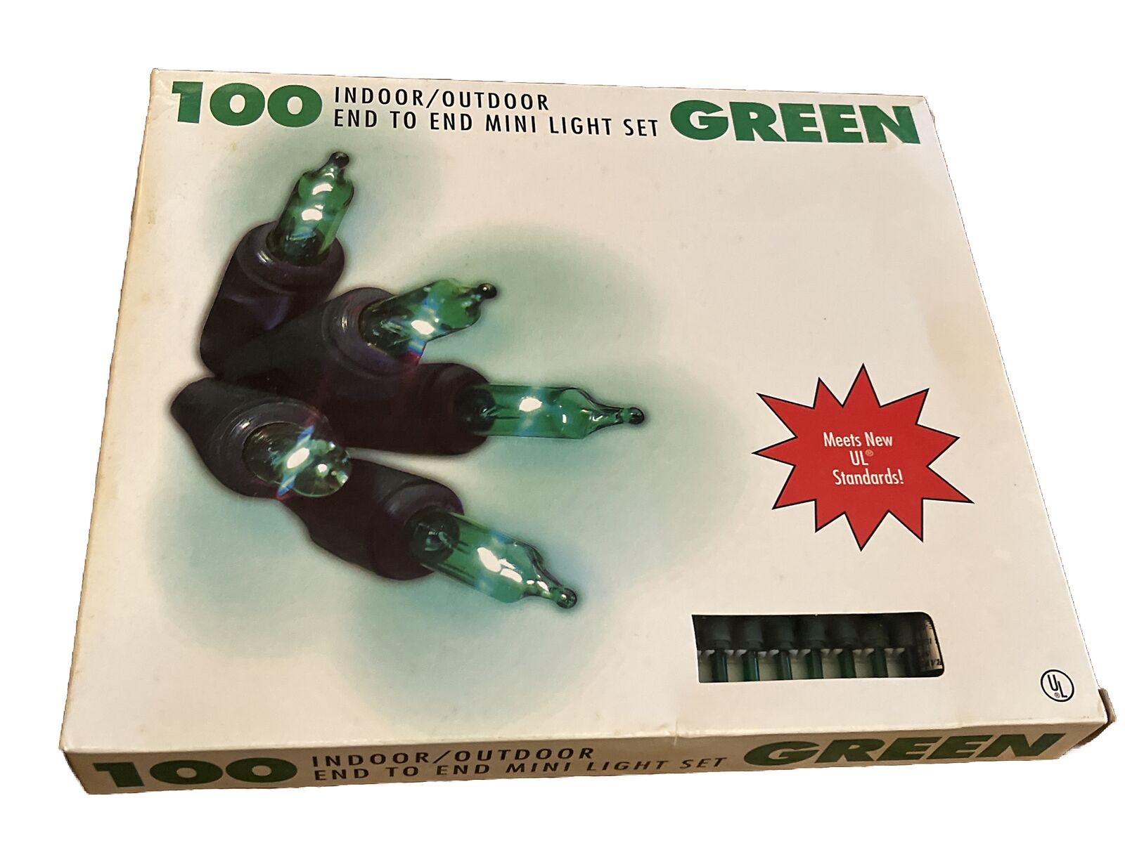 Retro1998 100 Green Indoor/Outdoor Mini Light Set UL Decor Holiday VTG  NOS