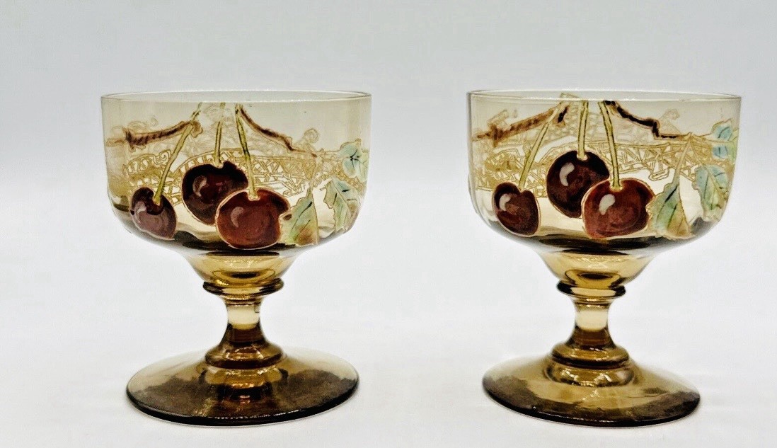 Fine Art Nouveau French LEGRAS DETAILED ENAMELED Coupes Or Dessert Cups