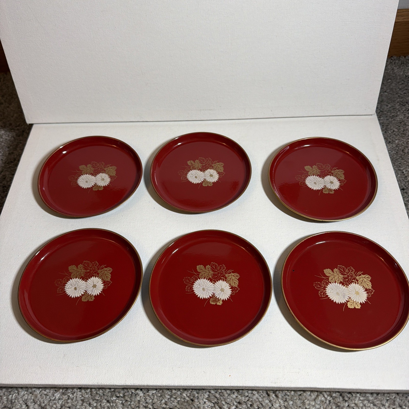 Urushi Vintage Japanese Lacquer Art coasters 4”x4” Set of 6  