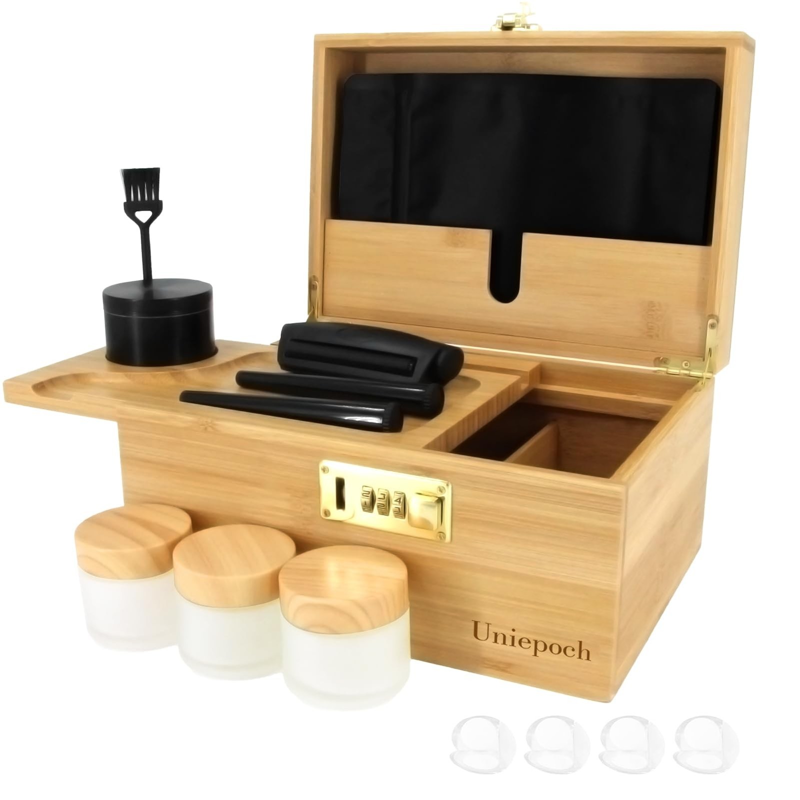 Premium Large Bamboo Stash Box with Combo Lock & Tray | Smell-Proof, Secure S...