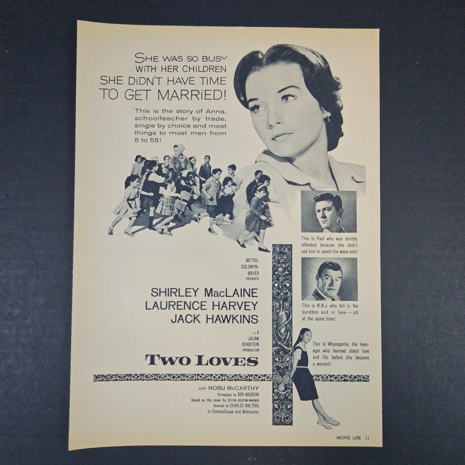 1961 Shirley MacLaine MGM Movie Two Loves Vintage Print Ad Laurence Harvey 1961 Shirley MacLaine MGM Movie Two Loves Vintage Print Ad Laurence Harvey