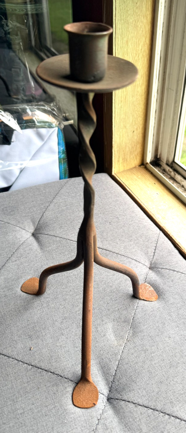 Vintage Heavy Duty Cast Iron Candlestick Holder Primitive Rustic Farmhouse 13