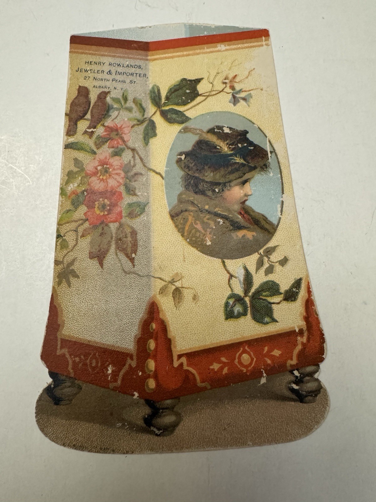 Antique Henry Rowlands Jeweler Importer Albany NY Die Cut Trade Card Watches VTC Antique Henry Rowlands Jeweler Importer Albany NY Die Cut Trade Card Watches VTC