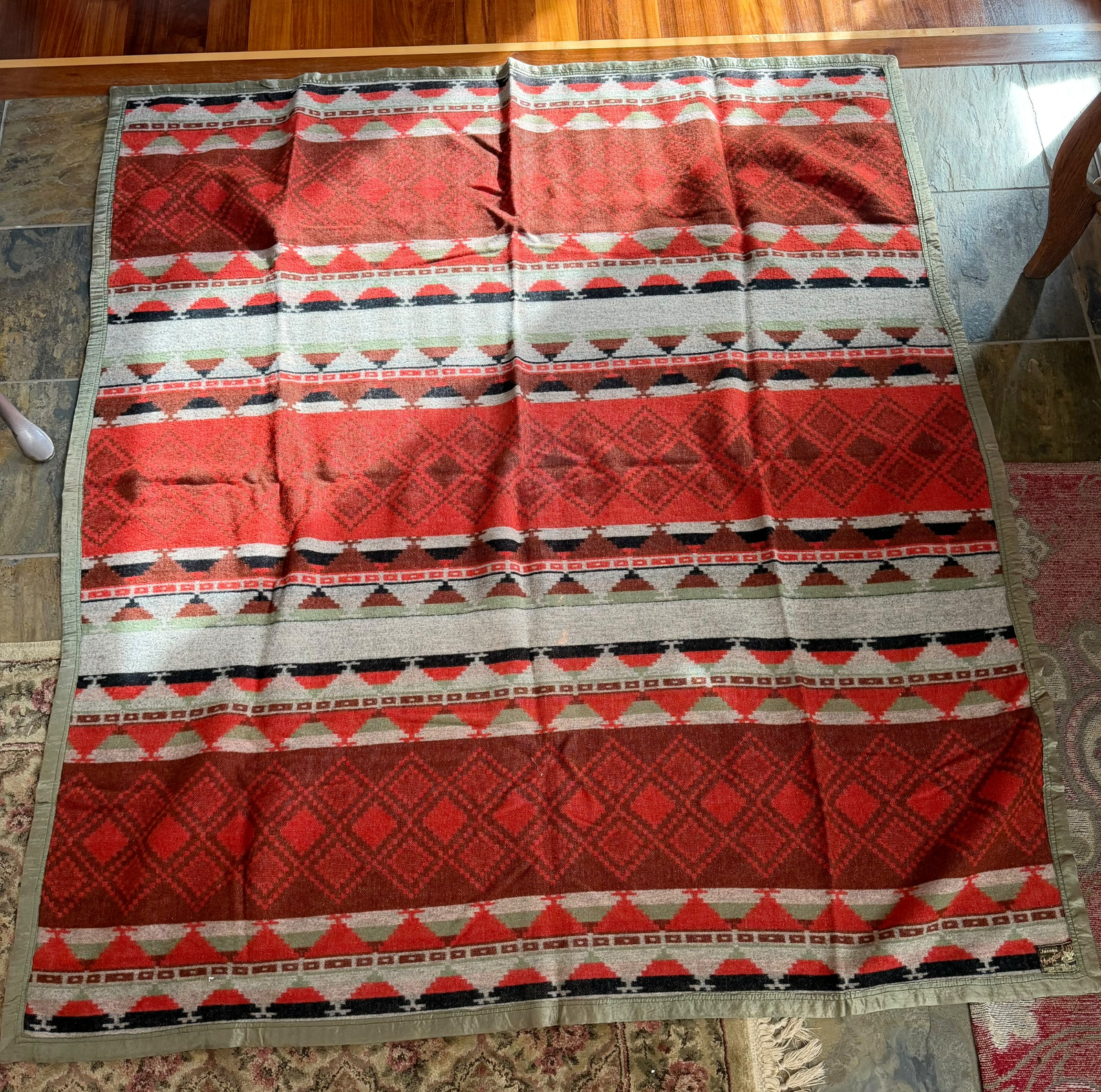 Antique 1920s Jacobs Oregon City Wool Blanket Motor Robe Geometric 54x56