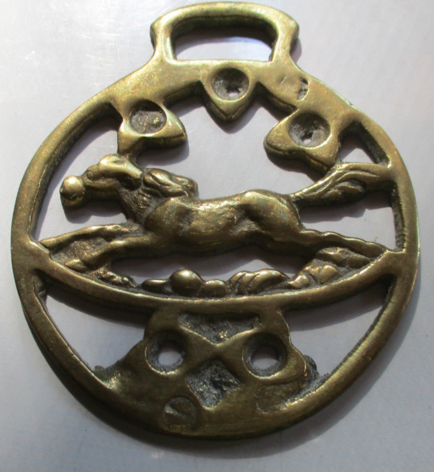 Vtg. British  Brass Horse Equestrian Bridle Medallion-