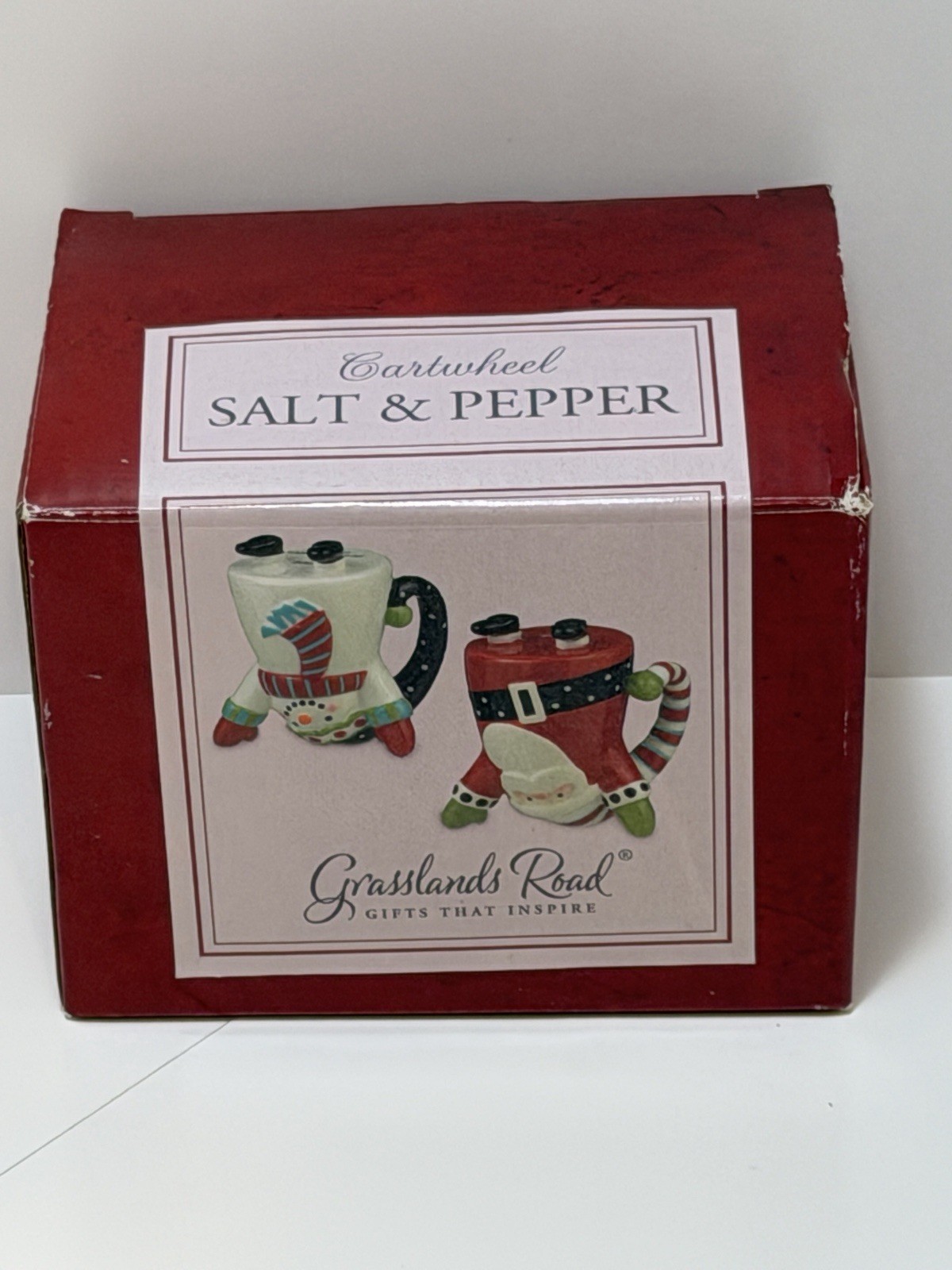 Grasslands Road Christmas Cartwheel Salt and Pepper Shakers Santa Snowman NIB 