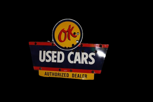 RARE OK USED CARS  PORCELAIN NEON SIGN SKIN LOT OF 2 SIGN
